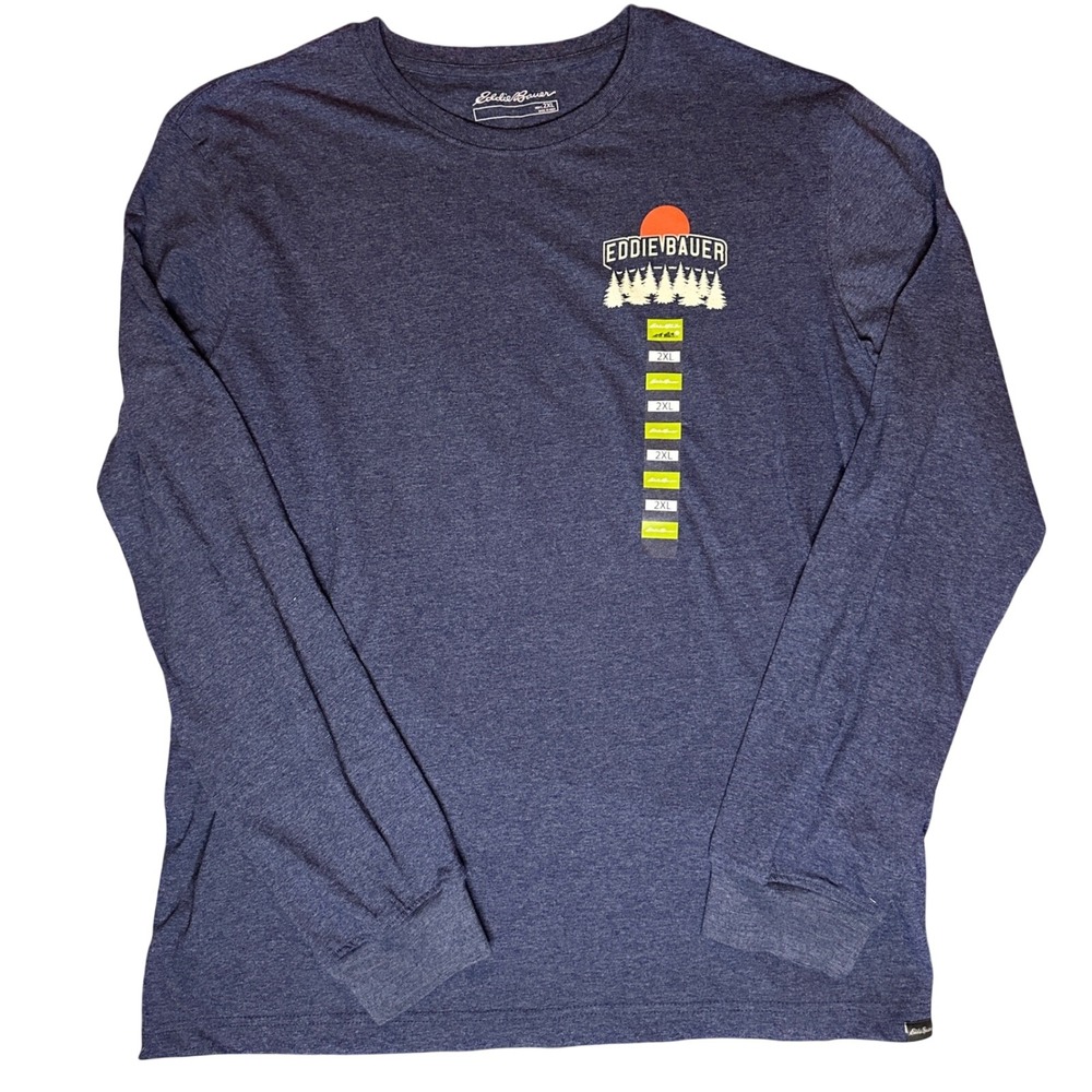 Eddie Bauer Long Sleeve Graphic T-Shirt Midnight Heather Outdoor Mens 2XL NWT